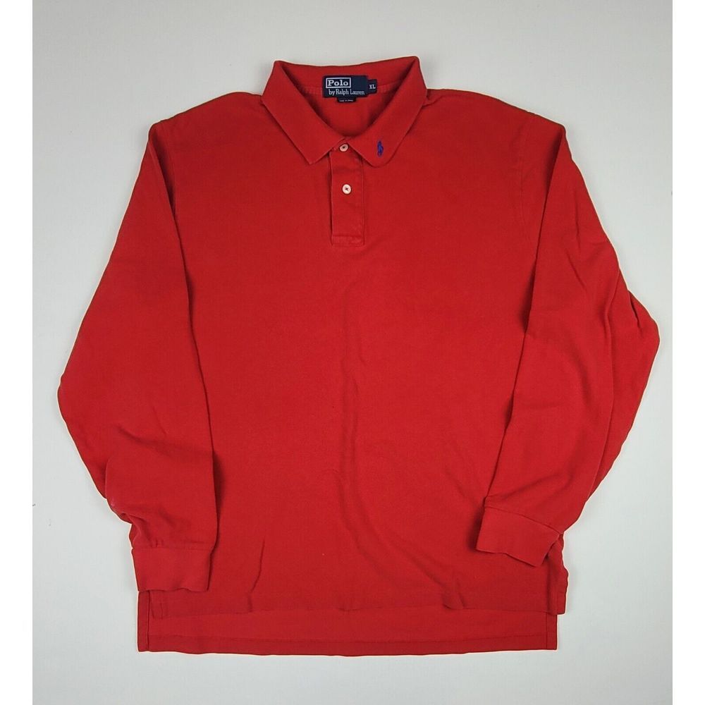 Vintage Polo Ralph Lauren Polo Shirt‎ Mens XL. Red Long Sleeve Logo Collar